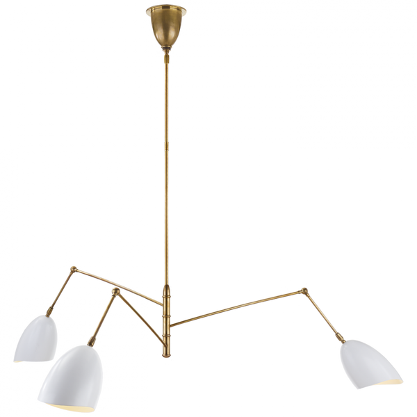 Chandelier, 3-Light, Hand-Rubbed Antique Brass, White, 62"W (ARN 5009HAB-WHT 2R34T)