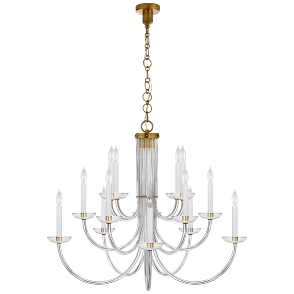 Chandelier, 15-Light, Hand-Rubbed Antique Brass, Crystal Shade, 37.75"W (ARN 5116HAB-CG 2K1T6)