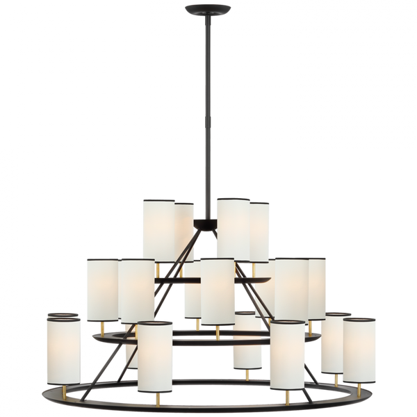 X-Large 3-Tier Chandelier, 20-Light, LED, Matte Black, Gild, Linen Shade, 43.5"W (ARN 5285BLK/G-L/BT D02UK)