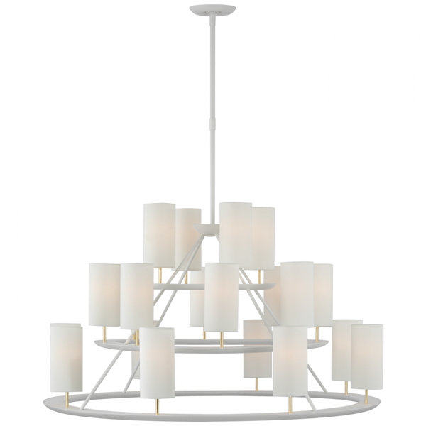 X-Large 3-Tier Chandelier, 20-Light, LED, Matte White, Gild, Linen Shade, 43.5"W (ARN 5285WHT/G-L D02UL)