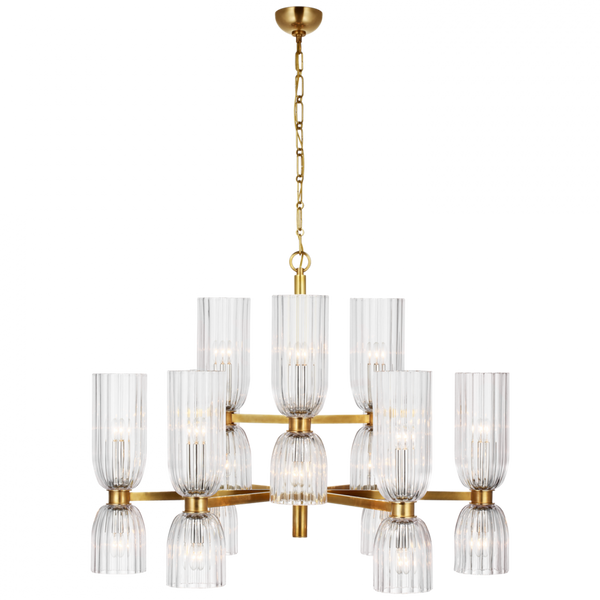 Medium Two-Tier Chandelier, 18-Light, Hand-Rubbed Antique Brass, 34"W (ARN 5500HAB-CG CX24V)