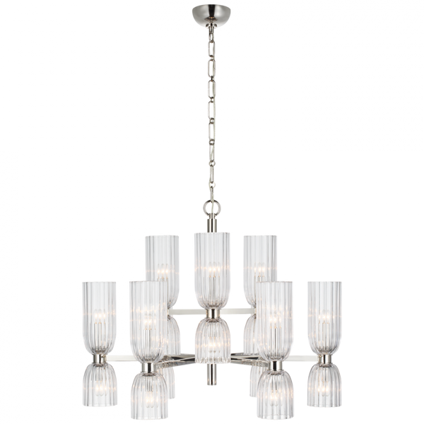 Medium Two-Tier Chandelier, 18-Light, Polished Nickel, 34"W (ARN 5500PN-CG CX423)