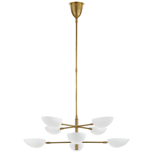 Large Two-Tier Chandelier, 8-Light, Hand-Rubbed Antique Brass, Matte White Shade, 38"W (ARN 5501HAB-WHT CHUFU)