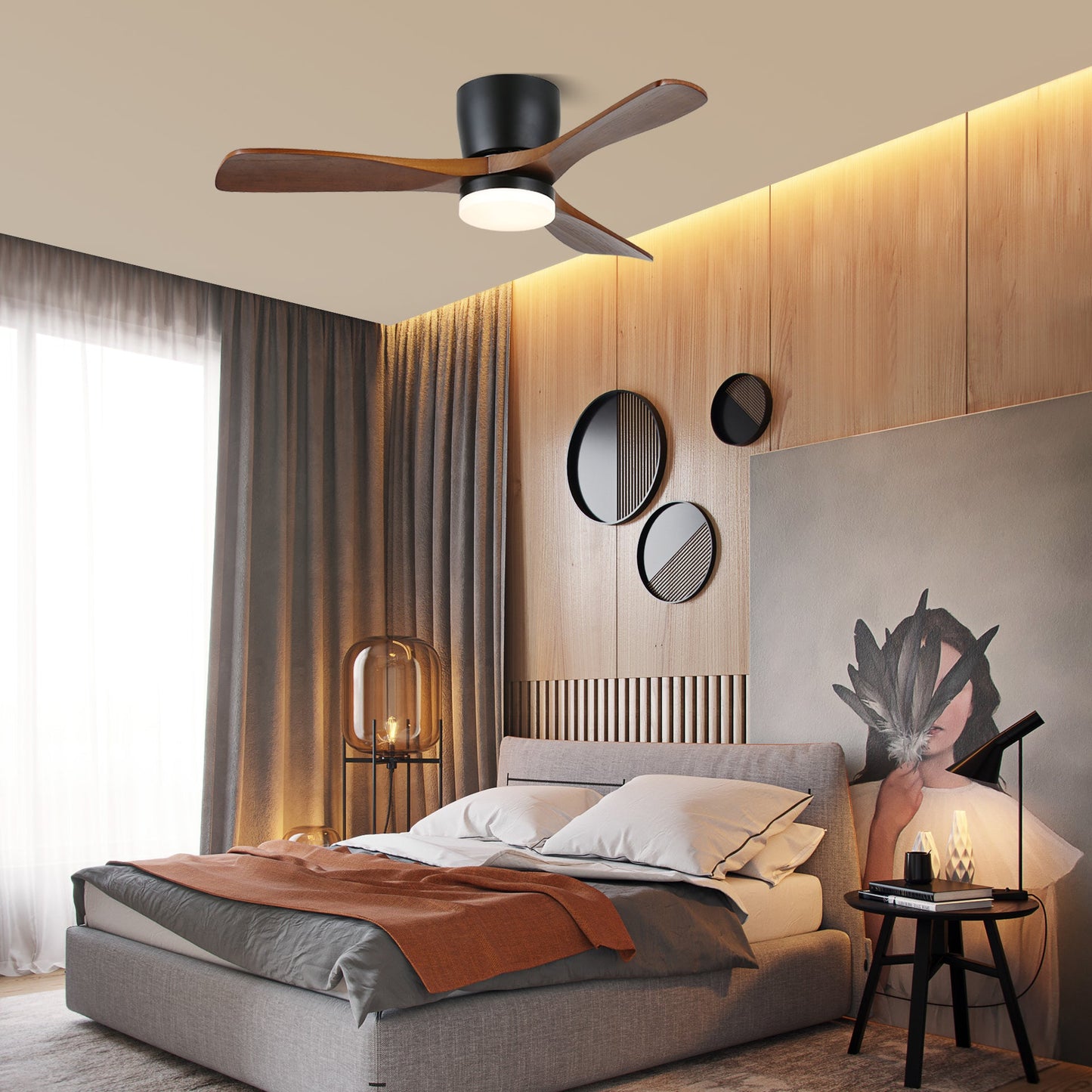 Aerodynamics Wooden 48"/52" Flush mount light Ceiling Fan Light