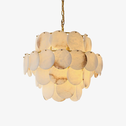 Alabaster Shell Brass Crown Chandelier