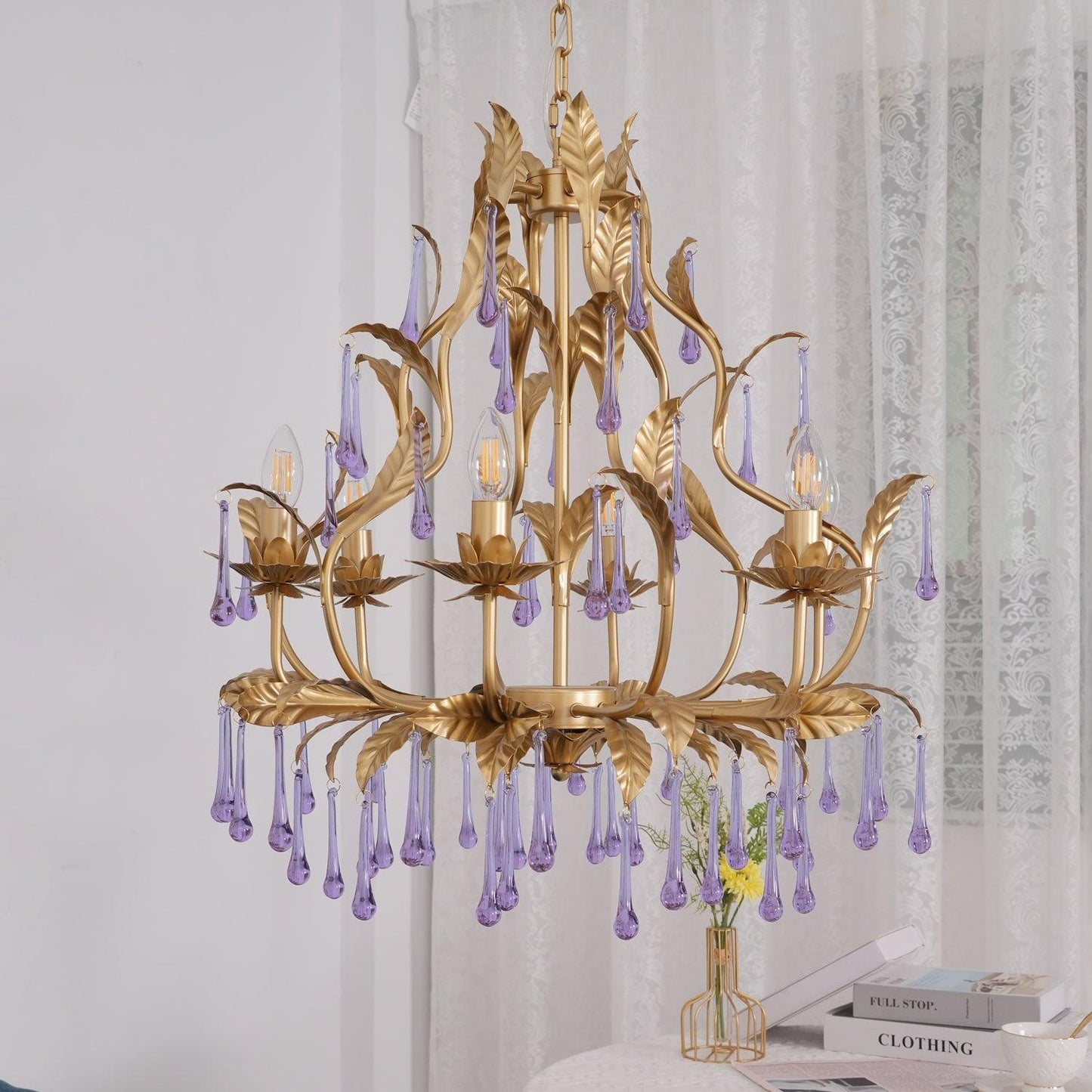 Amethyst Drops Glass Electrolier Chandelier