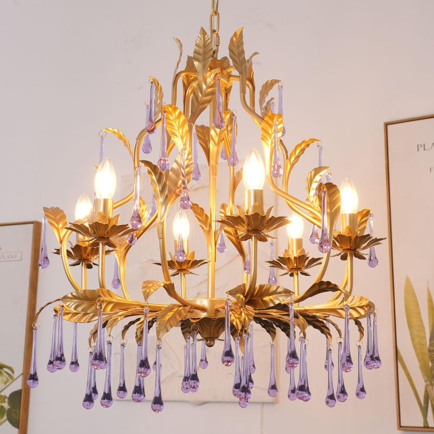 Amethyst Drops Glass Electrolier Chandelier