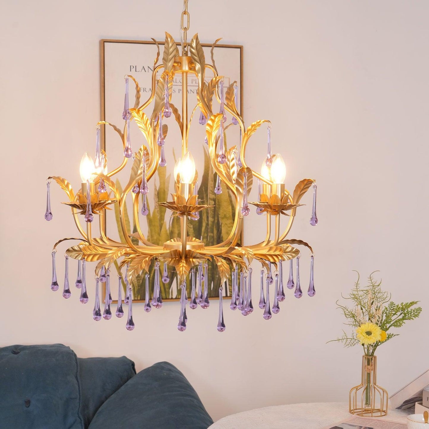 Amethyst Drops Glass Electrolier Chandelier