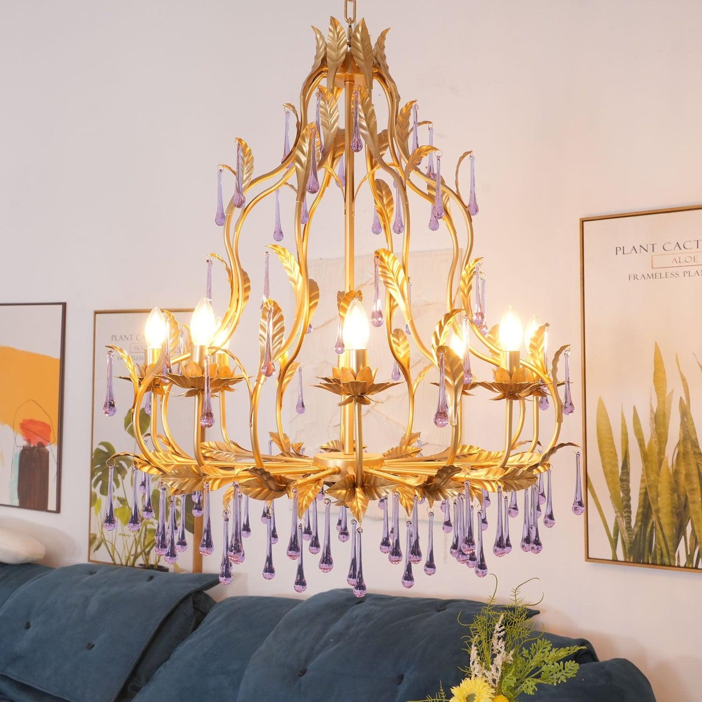 Amethyst Drops Glass Electrolier Chandelier