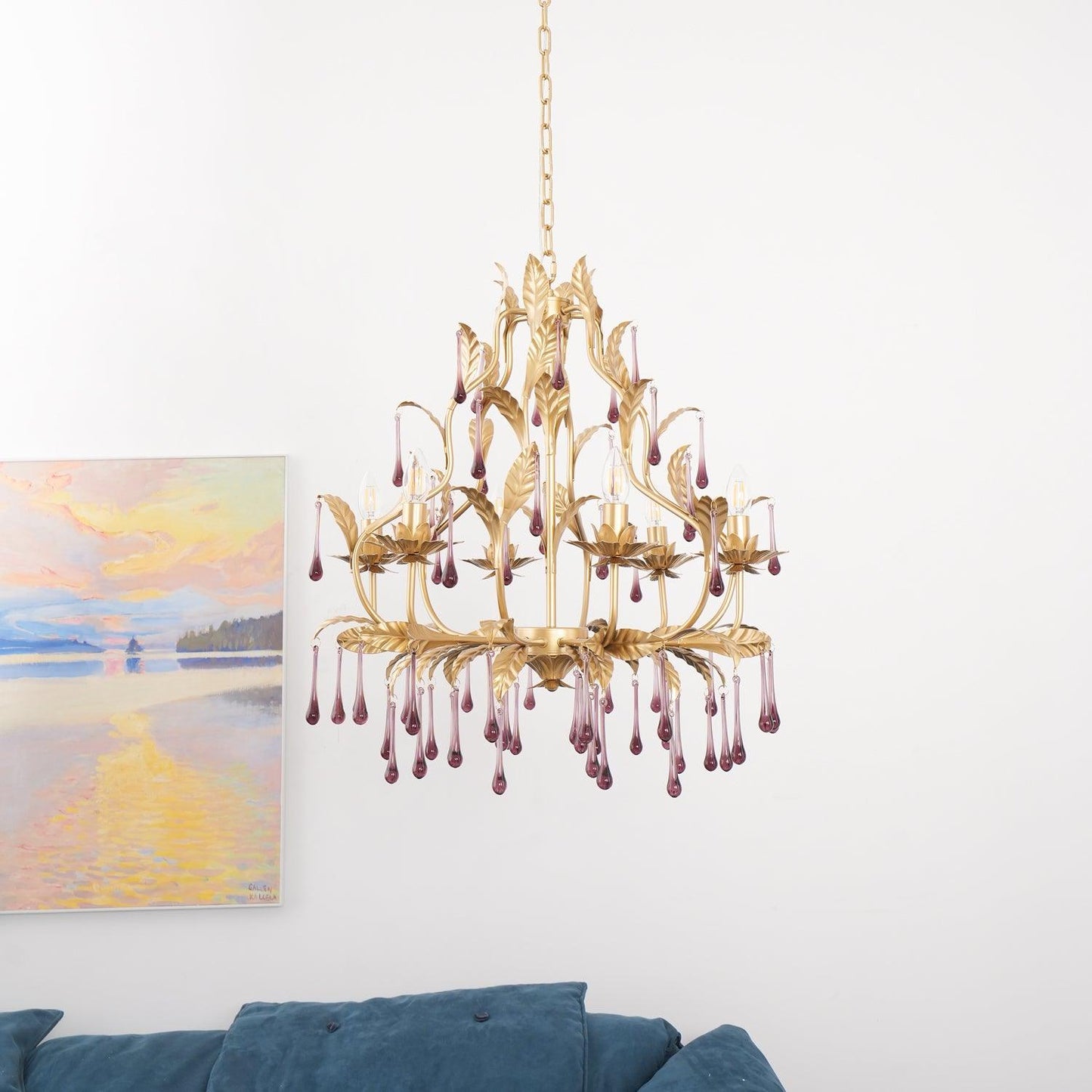 Amethyst Drops Glass Electrolier Chandelier