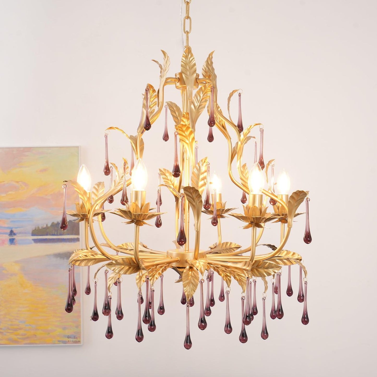 Amethyst Drops Glass Electrolier Chandelier