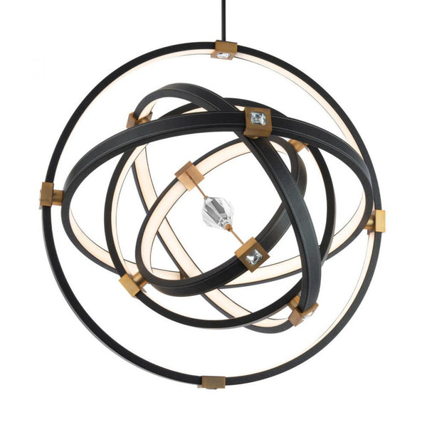 Pendant, Integrated LED, Black Leather, Aged Brass, Optic Crystal (BPD45236-BK/AB YUEX014CWA)