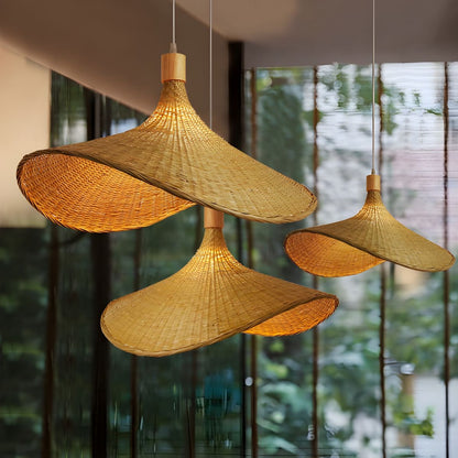 Rattan Weave Hat Droplight Pendant Light