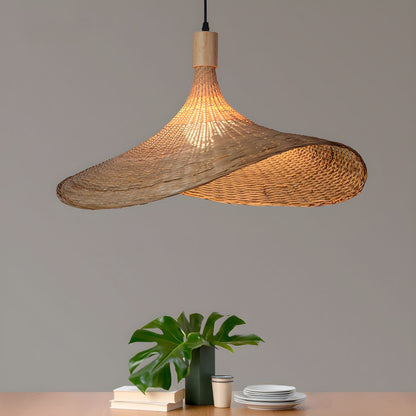 Rattan Weave Hat Droplight Pendant Light