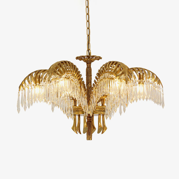 Brass Palm Leaf Crystal Ceiling fixture Chandelier