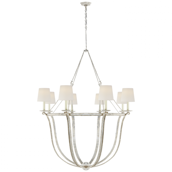 Chandelier, 8-Light, Old White, Linen Shade, 41.5"W (CHC 1577OW-L D30K1)