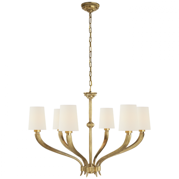 Large Chandelier, 6-Light, Antique-Burnished Brass, Linen Shade, 35.25"W (CHC 2462AB-L D05NF)