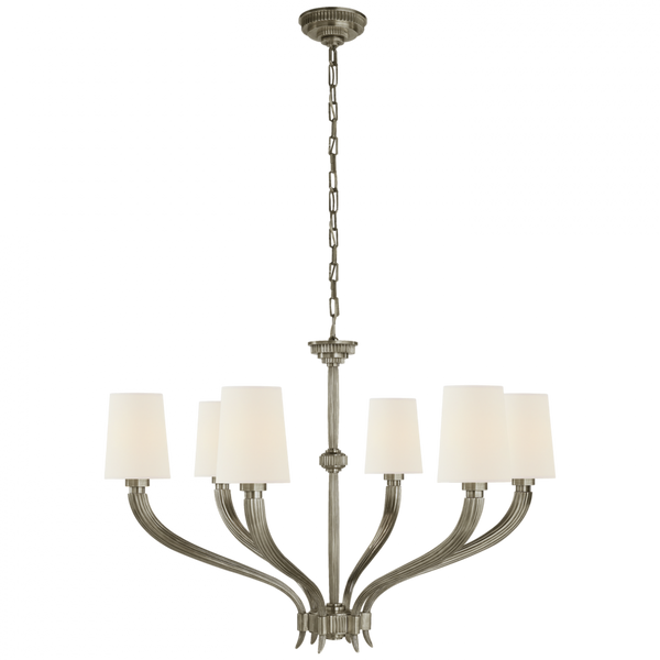 Large Chandelier, 6-Light, Antique Nickel, Linen Shade, 35.25"W (CHC 2462AN-L D32F7)