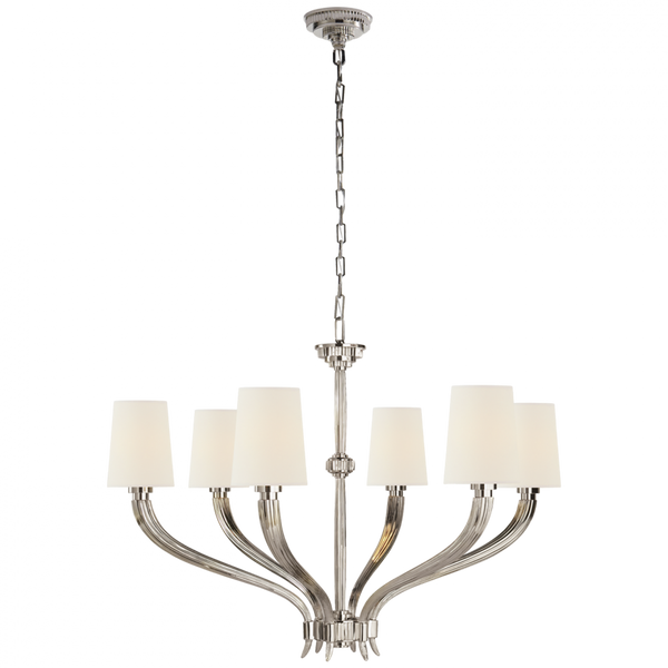 Large Chandelier, 6-Light, Polished Nickel, Linen Shade, 35.25"W (CHC 2462PN-L D05NH)