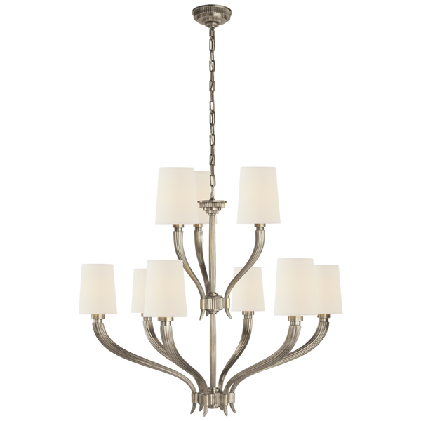 2-Tier Chandelier, 9-Light, Antique Nickel, Linen Shade, 35"W (CHC 2465AN-L D05QT)