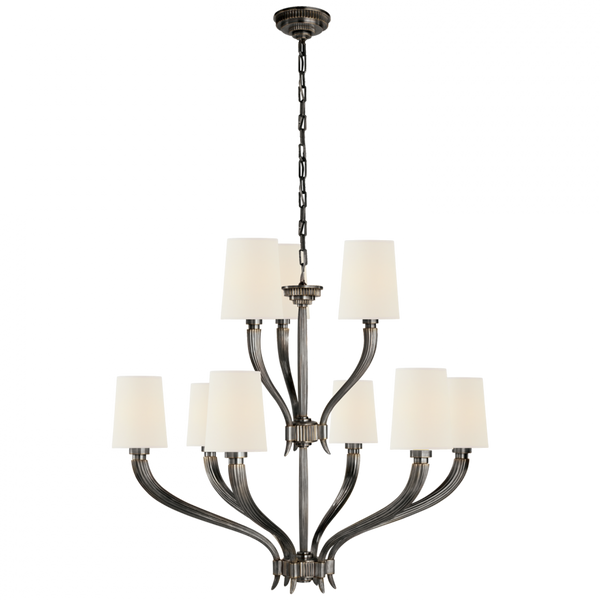 2-Tier Chandelier, 9-Light, Bronze, Linen Shade, 35"W (CHC 2465BZ-L D05QU)