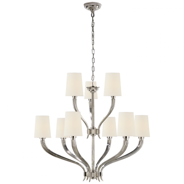 2-Tier Chandelier, 9-Light, Polished Nickel, Linen Shade, 35"W (CHC 2465PN-L D07NR)