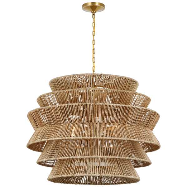 X-Large Drum Chandelier, 4-Light, LED, Antique-Burnished Brass, Natural Abaca, 42"W (CHC 5017AB/NAB D01U8)