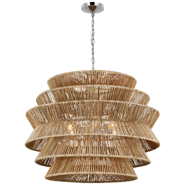 X-Large Drum Chandelier, 4-Light, LED, Polished Nickel, Natural Abaca, 42"W (CHC 5017PN/NAB D02R4)