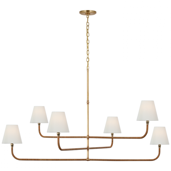 Three Tier Chandelier - Antique-Burnished Brass and Natural Rattan