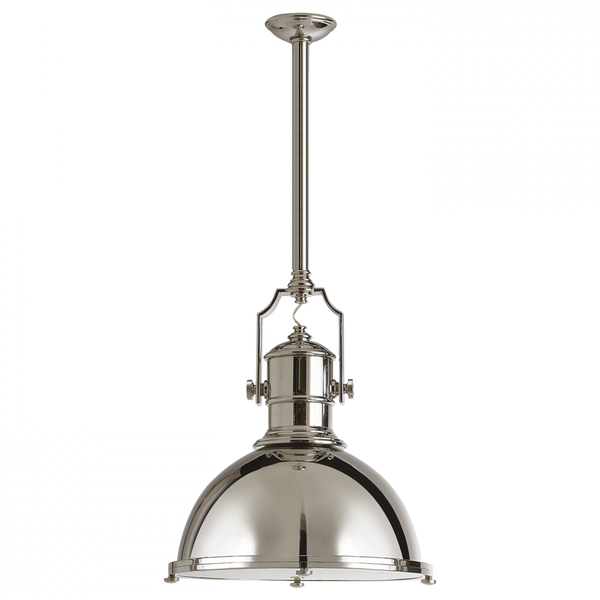 Industrial Large Pendant, 1-Light, Polished Nickel, Polished Nickel Shade, Over All Height 59" (CHC 5136PN-PN 25T5Z)