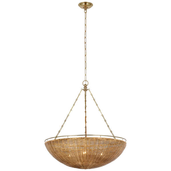 Medium Chandelier - Antique-Burnished Brass and Natural Wicker