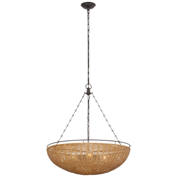 Medium Chandelier - Aged Iron and Natural Wicker