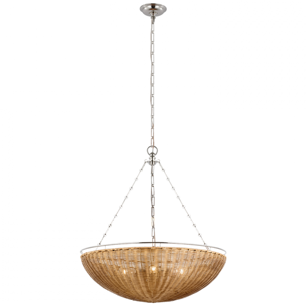 Medium Chandelier - Polished Nickel and Natural Wicker