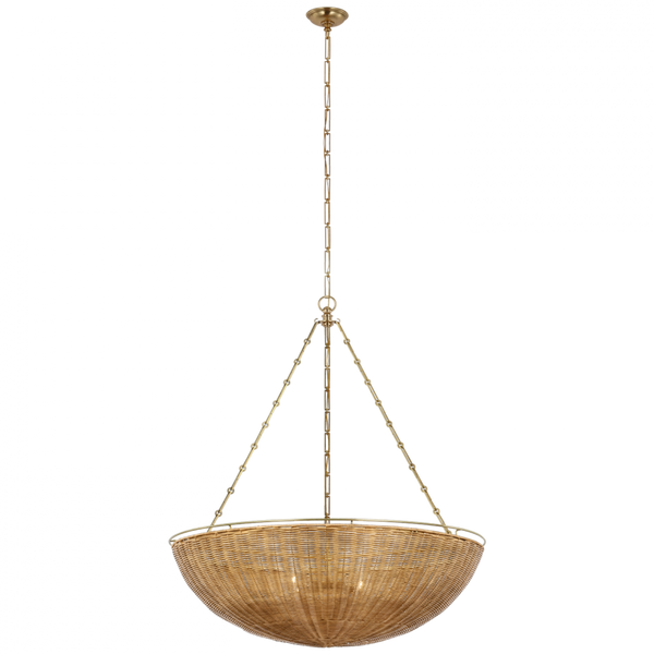 Extra Large Chandelier - Antique-Burnished Brass and Natural Wicker