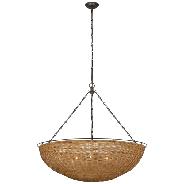 Extra Large Chandelier - Aged Iron and Natural Wicker