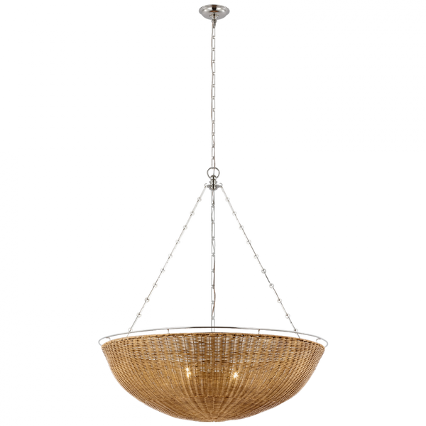 Extra Large Chandelier - Polished Nickel and Natural Wicker