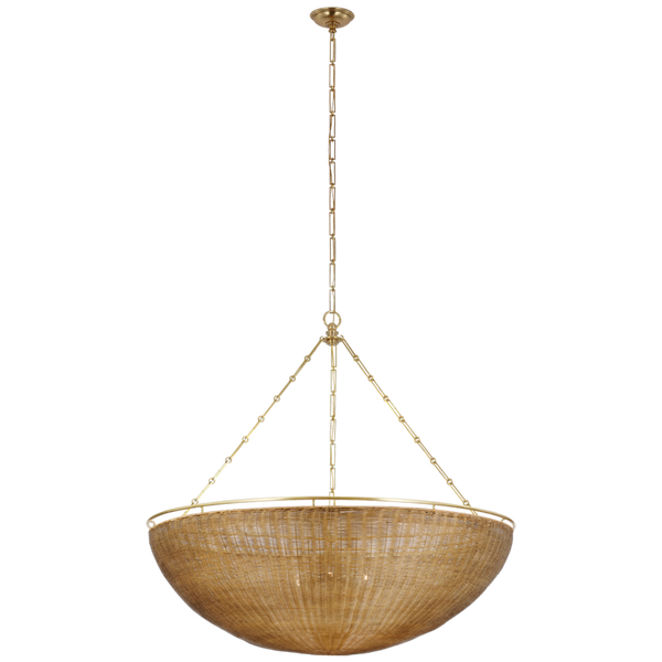 Chandelier - Antique-Burnished Brass and Natural Wicker