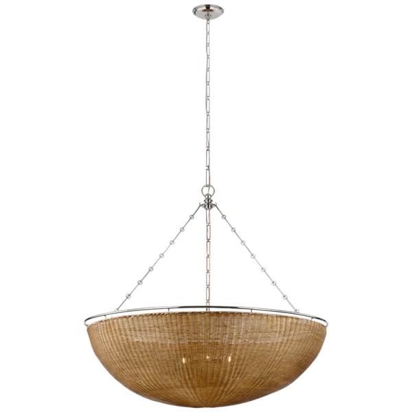 Chandelier - Polished Nickel and Natural Wicker