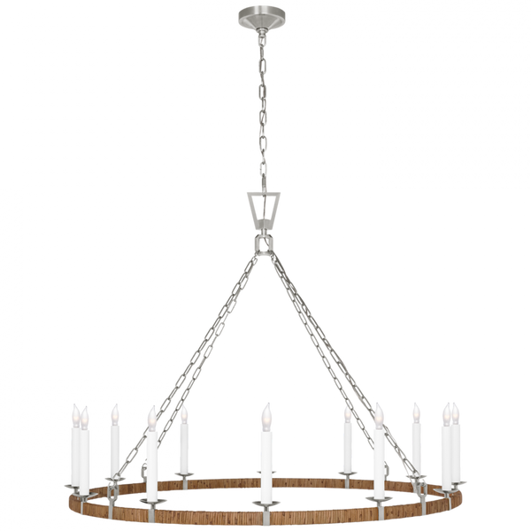 XL Wrapped Ring Chandelier - Polished Nickel and Natural Rattan