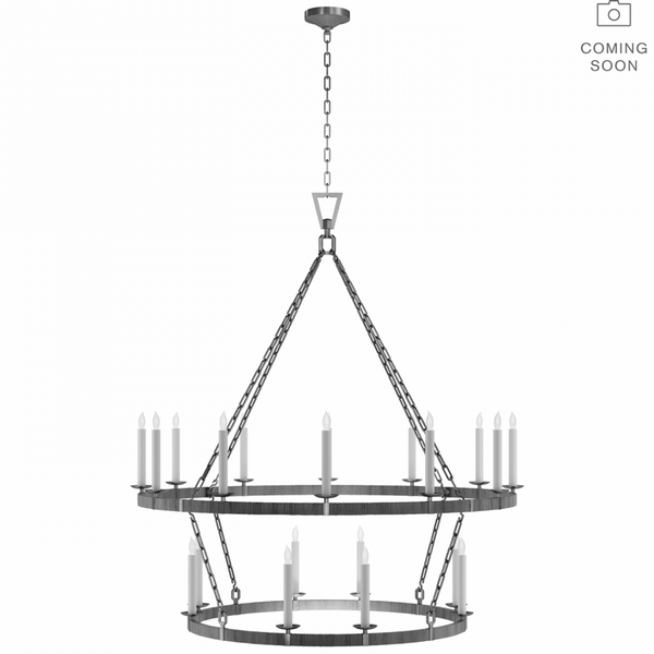 Extra Large Two Tier Chandelier - Aged Iron and Natural Rattan