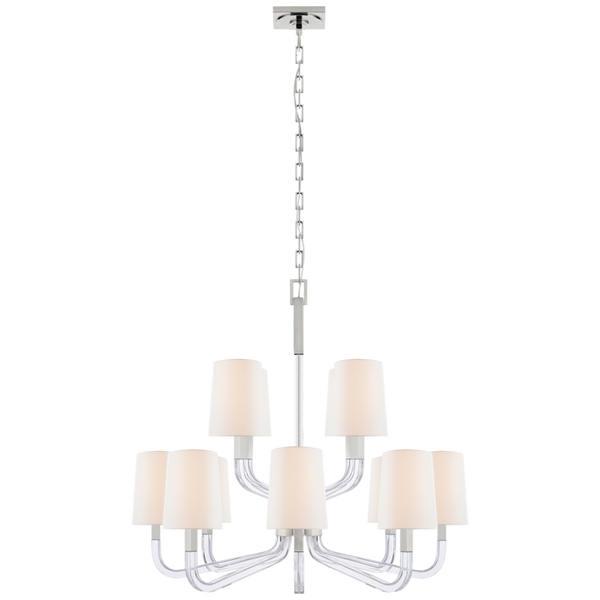 Medium Two Tier Chandelier, 12-Light, Polished Nickel and Crystal, 37"W (CHC 5903PN/CG-L CQ1NL)