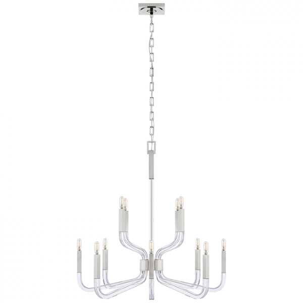 Medium Two Tier Chandelier, 12-Light, Polished Nickel and Crystal, 32"W (CHC 5903PN/CG CQ0TA)