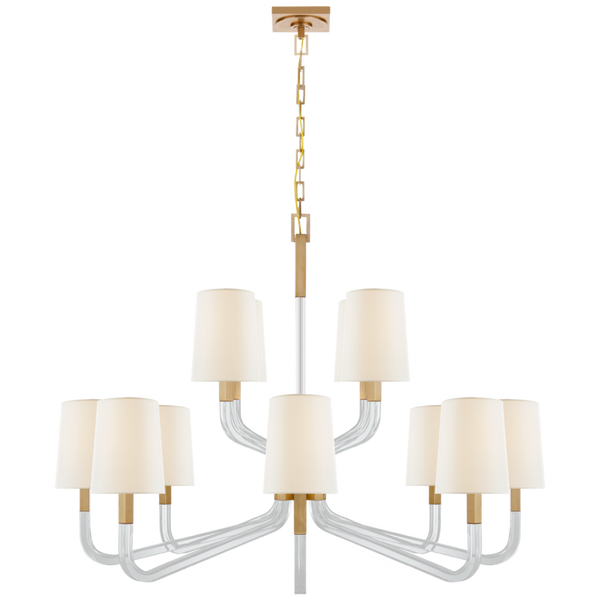 Two Tier Chandelier, 12-Light, Antique-Burnished Brass, Linen Shade, 44.75"W (CHC 5904AB/CG-L CTXH2)