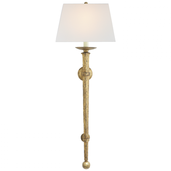 Iron Torch, 1-Light, Gilded Iron, Linen Shade, 36"H (CHD 1407GI-L D05NJ)