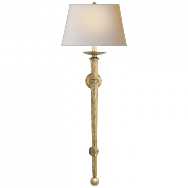 Iron Wall Sconce, 1-Light, Gilded Iron, Natural Paper Rectangle Shade, 36"H (CHD 1407GI-NP 2JXV8)