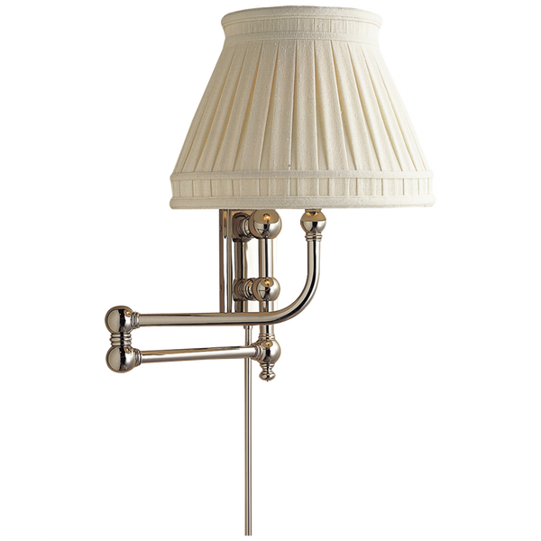 Swing Arm Wall Lamp, 1-Light, Polished Nickel, Linen Collar Shade, 25.5"W (CHD 2154PN-LCC 25W1M)