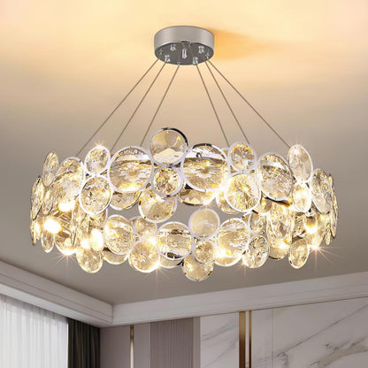 Chrome Round Crystal Candelabrum Chandelier