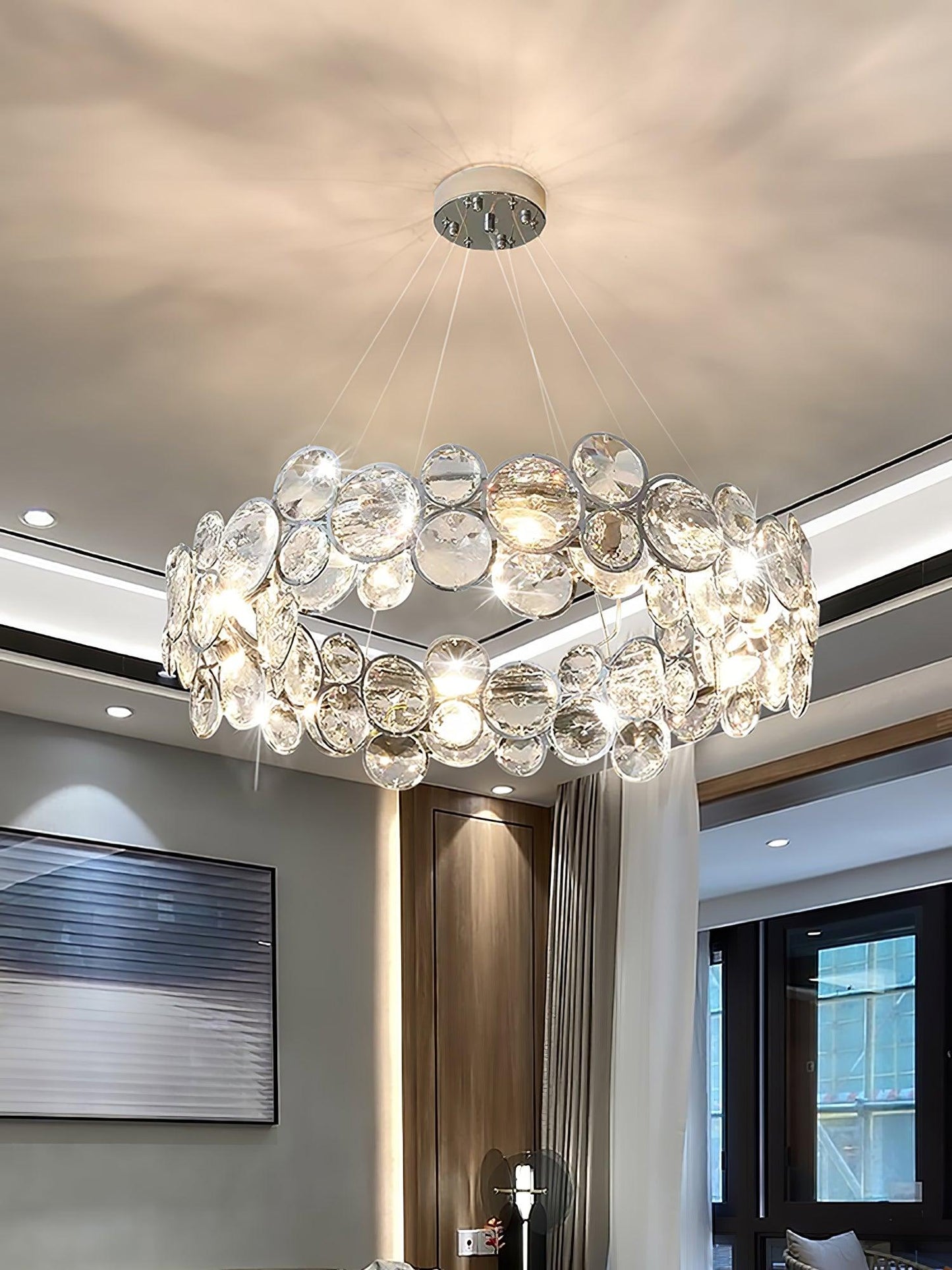 Chrome Round Crystal Candelabrum Chandelier