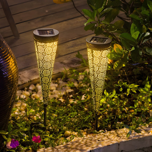 2-Pack Hollow Conical Solar Lights Garden Stake