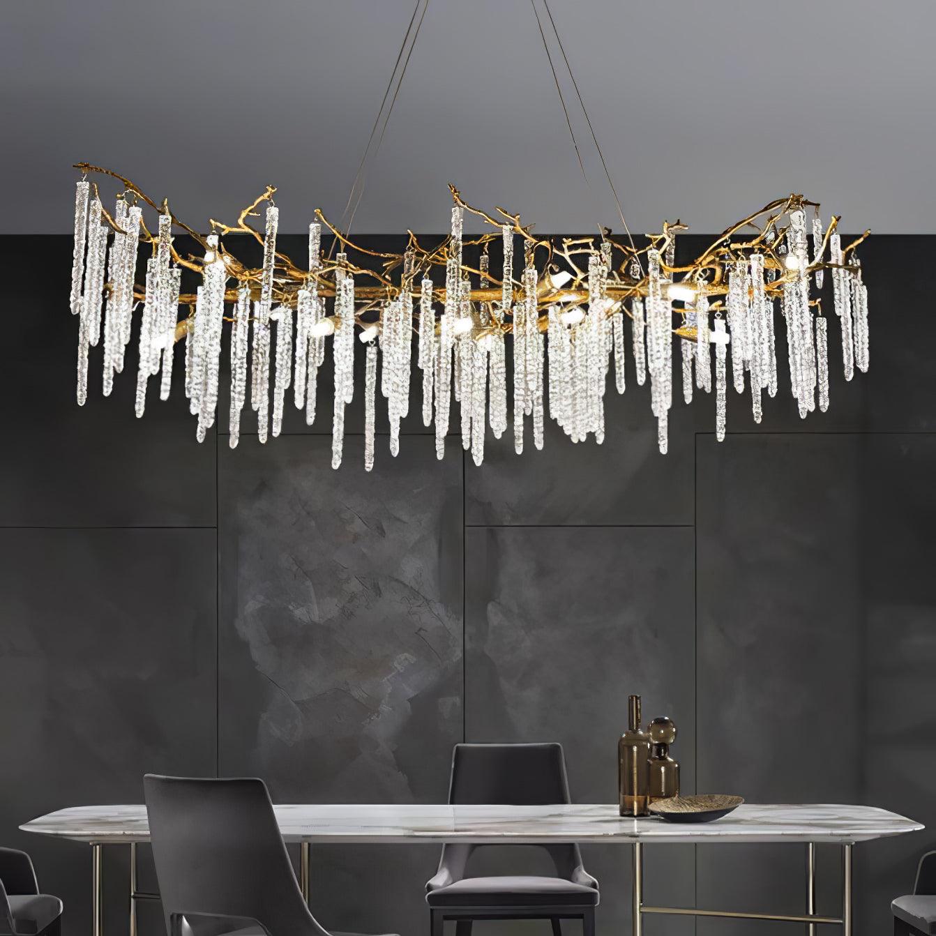 Crystal Icicles Branch Brass Pendant light Chandelier